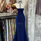 Royal blue halter-neck, fitted, bodycon fishtail gown, prom dress R6363