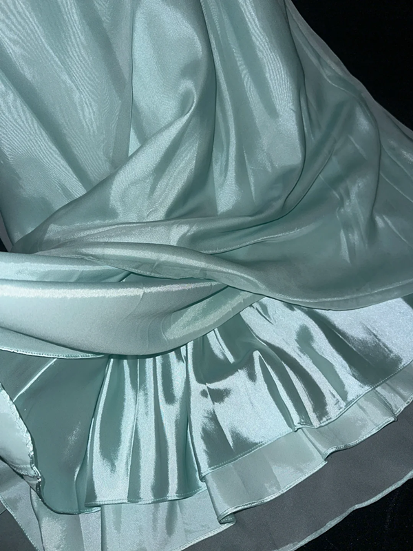 Light green beaded strapless fitted long ball gown R6923