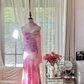 Light pinkish purple halter-neck fitted fishtail long ball gown R7791