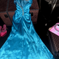 Lake blue one-shoulder fitted waist slim-fit pleated long ball gown R7042