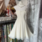 Ivory white halter-neck A-line mini skirt, ball gown R6284