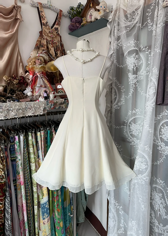 Ivory white halter-neck A-line mini skirt, ball gown R6284