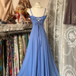 Blue halter-neck fitted long dress, ball gown R6324