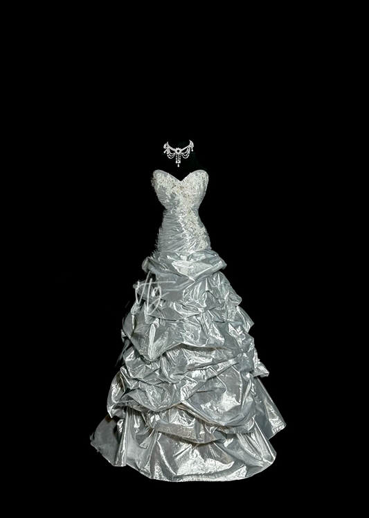 Silver strapless fitted waist slim-fitting ball gown with a full skirt R6644