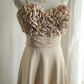 Champagne-colored halter-neck floral neckline satin long ball gown R6842
