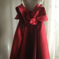 Red halter-neck, ruffled neckline, fitted waist, short ball gown R6724