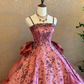 Pink Spaghetti Strap Waist-Cinched Puff-Skirt Ball Gown & Bridal Gown R7397