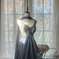 Gray-blue halter-neck, fitted waist, sexy midi-length prom dress R7719