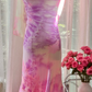 Light pinkish purple halter-neck fitted fishtail long ball gown R7791
