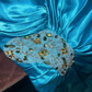 Lake blue one-shoulder fitted waist slim-fit pleated long ball gown R7042