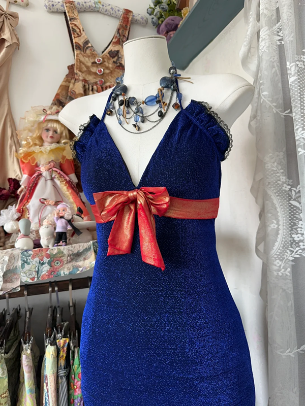 Royal blue halter-neck, fitted, bodycon fishtail gown, prom dress R6363