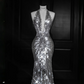 Silver sequined halter neck slim waist hip-hugging maxi skirt, prom dress R5688