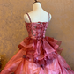 Pink Spaghetti Strap Waist-Cinched Puff-Skirt Ball Gown & Bridal Gown R7397