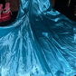 Lake blue one-shoulder fitted waist slim-fit pleated long ball gown R7042