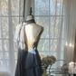 Gray-blue halter-neck, fitted waist, sexy midi-length prom dress R7719