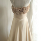 Champagne-colored halter-neck floral neckline satin long ball gown R6842