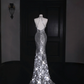 Silver sequined halter neck slim waist hip-hugging maxi skirt, prom dress R5688