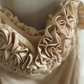 Champagne-colored halter-neck floral neckline satin long ball gown R6842