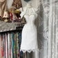 White sleeveless halter neck fitted short ball gown R7870