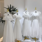 White chiffon waist-cinched, slim-fit and elegant ball gown, bridesmaid dress R5965