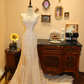 White strapless lace fitted waist bodycon mermaid skirt long ball gown, bridal gown R6763