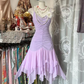 Light purple halter-neck, fitted waist, pleated midi-length ball gown R7523