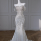 White diamond one-shoulder slim waist hip fishtail long dress bridal gown R5846