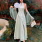 Fairy New Chinese Retro Temperament Splicing Printed Long Skirt Sleeveless Halter Neck Dress R1711