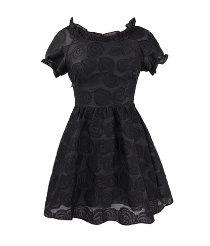 Dark night elf design lace-up back bow dress for women with slim waist A-line short skirt R0091