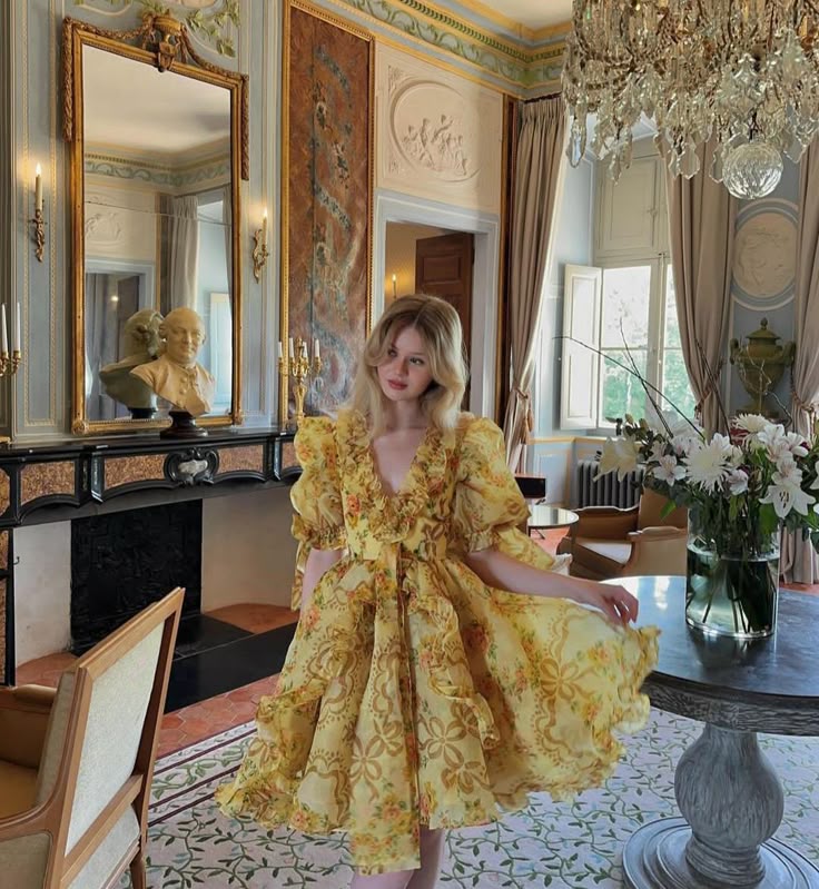 Yellow Retro Floral Princess Tutu Homecoming Dress R2829