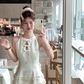 Solid color halter neck sleeveless waist dress for women summer French temperament retro skirt R4747