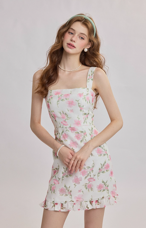 French floral suspender skirt short dress summer wear short skirt high-end small skirt for women R3485