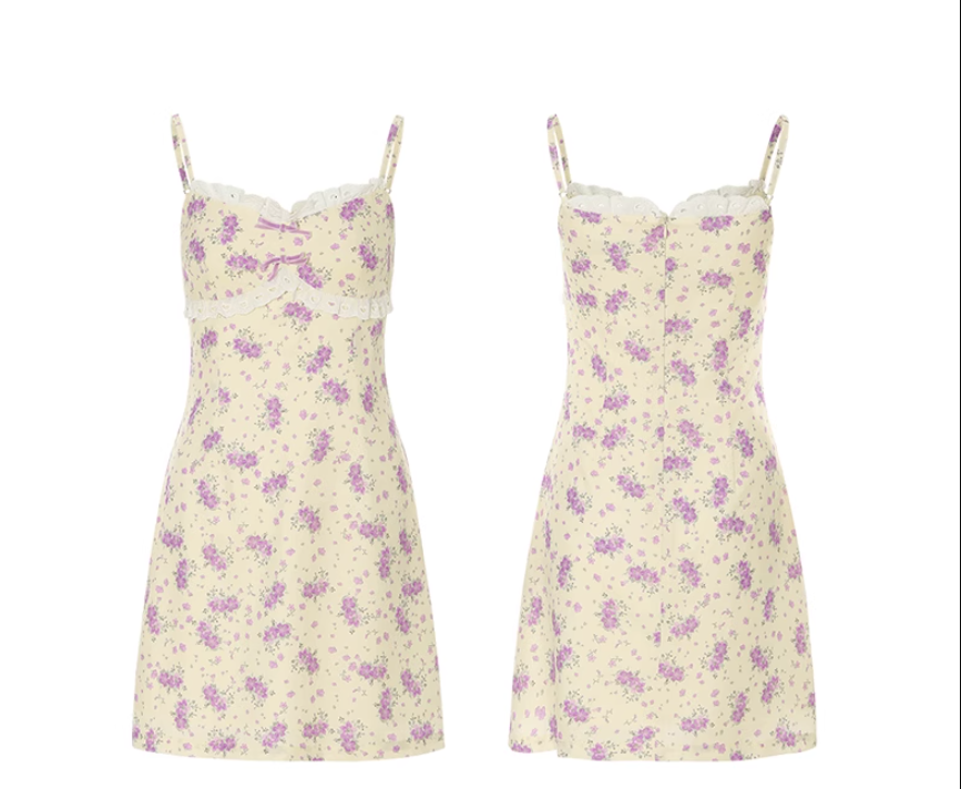 French floral suspender short dress R2711