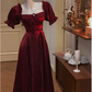 Women's Burgundy Evening Party Dress, Summer Elegant Romantic Prom A-line Graduation Dresses          S5444