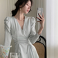Elegant Long Sleeve Drawstring Party Dress for Women        S5409