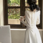 White Wedding Dress Long Sleeve Square Neck Women Elegant Evening Prom Party Dress       S5421