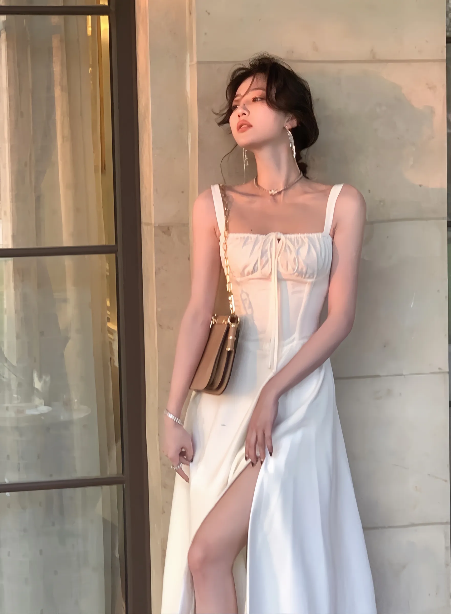 Elegant Strap Midi Dress Women Casual Sleeveless Party Dress         S5410