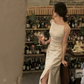 Strapless Dress Women Elegant Summer Fashion Evening Party Vintage Midi Satin Dresses       S5412