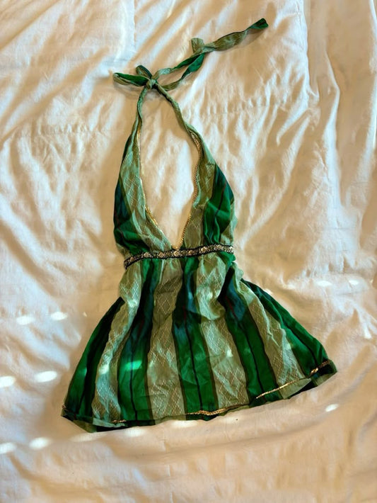 Green halter neck slim waist short skirt homecoming dress R2777