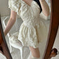 Apricot pleated slim V-neck thin and cute short skirt homecoming dress R2530