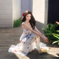 Dopamine waist skirt outfit waist long skirt fishtail skirt beautiful color suspender dress R1616