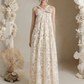 Off-white cross-over halter neckline lace straight maxi dress for homecoming R4835