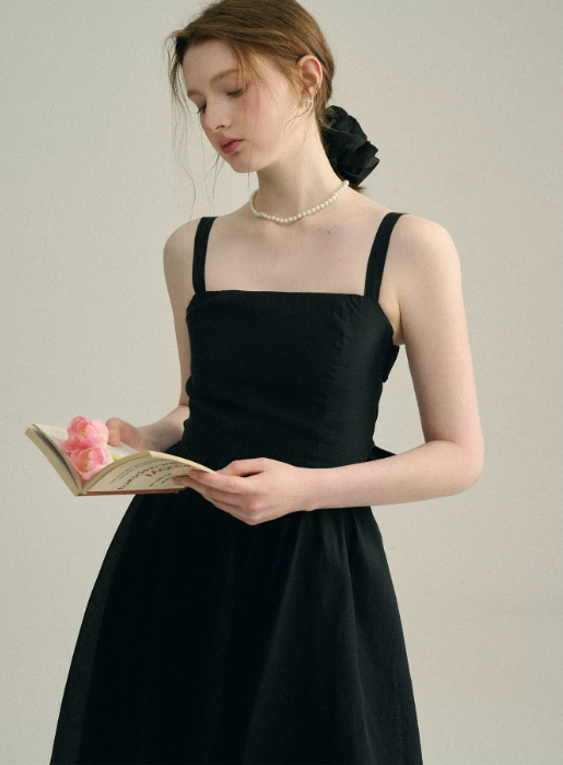 Black Cami Mini Dress Women With Back Bow Detail And Open Back R9475