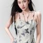 Ink Wash Butterfly Print Cami Dress Women With Halter Neck And Bow Straps R9441