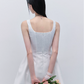 White French Hepburn Style Mini Dress Women With Square Neck And Bow Detail R9411