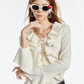 Cream White Ruffle Lace Up Long Sleeve Mini Dress Women Fall High Waist French Style R9387