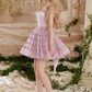 Light purple halter top, slim waist, long skirt, princess skirt, homecoming dress R4548