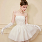 SainteYunne Swan Mirror White Tulle Mini Dress Pearl Embellished Corset Formal Cocktail Party Gown R9207