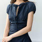 Navy Blue Keyhole Neck Short Sleeve Mini Dress Women With Bow Tie Detail R9393
