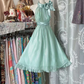 Light green halter neck fitted waist A-line midi ball gown R7795